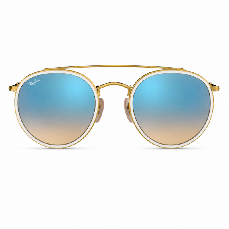 Ray-Ban Round Double Bridge RB3647N 001/40 vista frontal con lentes flash azul