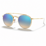 Ray-Ban Round Double Bridge RB3647N 001/40 en vista diagonal con lentes flash azul