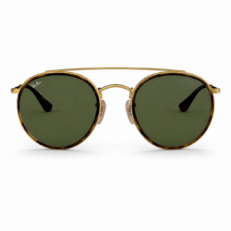 Ray-Ban Round Double Bridge RB3647N 001 vista frontal con lentes verdes G-15
