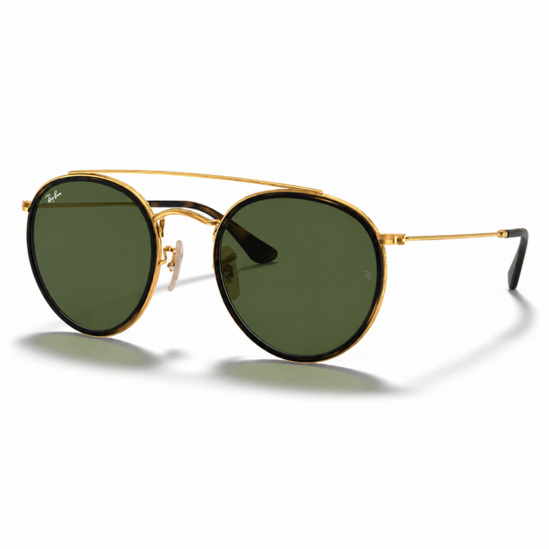 Ray-Ban Round Double Bridge RB3647N 001 en vista diagonal con varilla visible