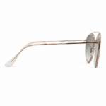 Vista lateral de Ray-Ban Round Double Bridge RB3647N 90683F con varilla transparente y montura cobre