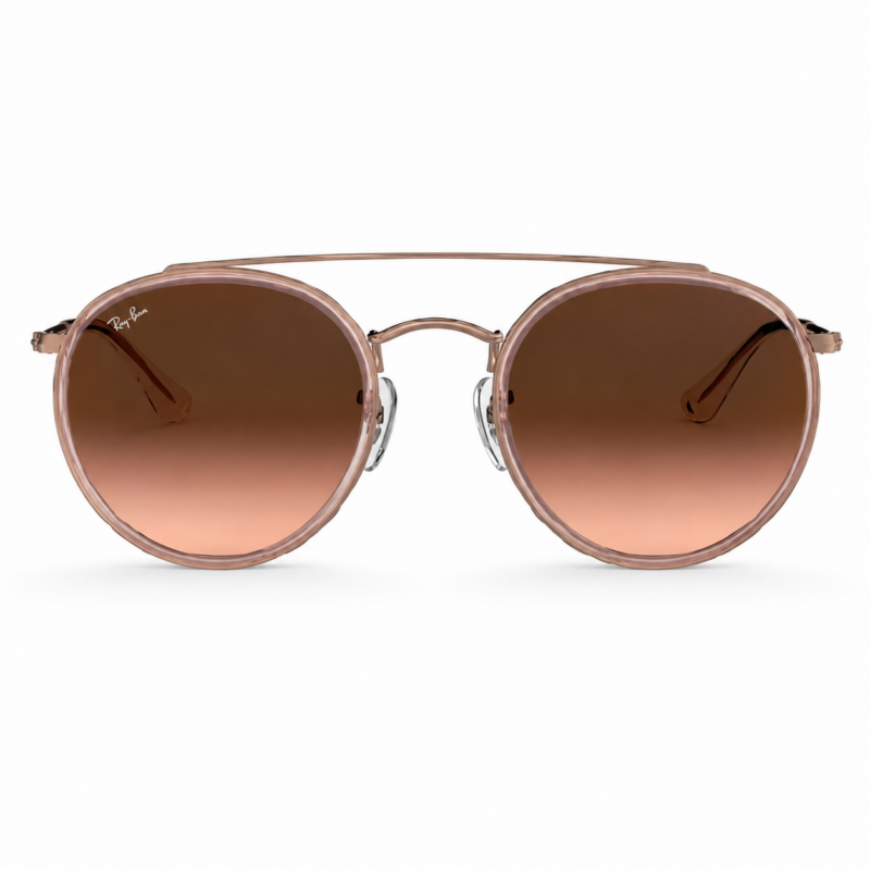 Ray-Ban Round Double Bridge RB3647N 9069A5 vista frontal con lentes marrón degradado