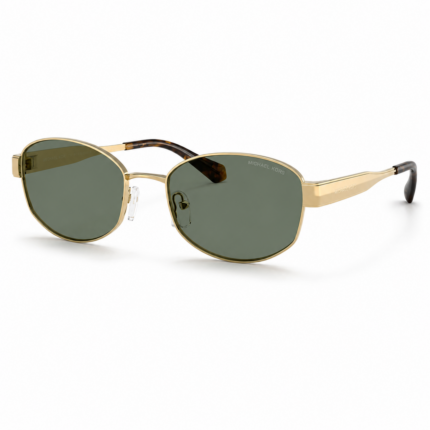 Lentes de sol Michael Kors MK1161 Monte Carlo en vista principal, con estructura metálica dorada, cristales verdes y patillas carey sobre fondo blanco.